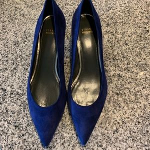Stuart Weitzman Blue Suede Shoes/Square Gold Heel